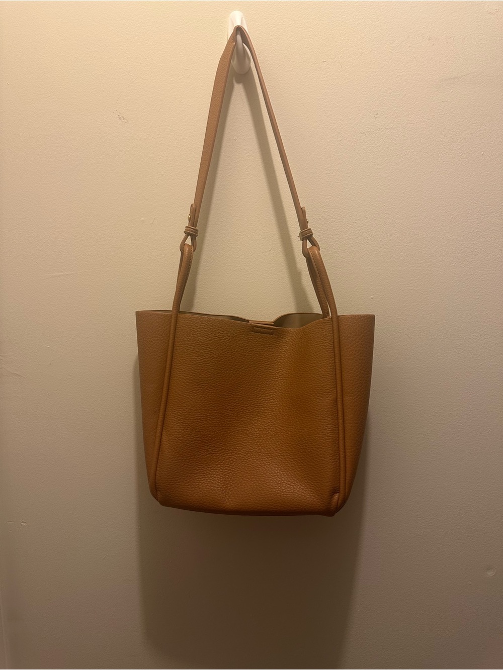 Camel Pebbled Faux Leather Tote Bag